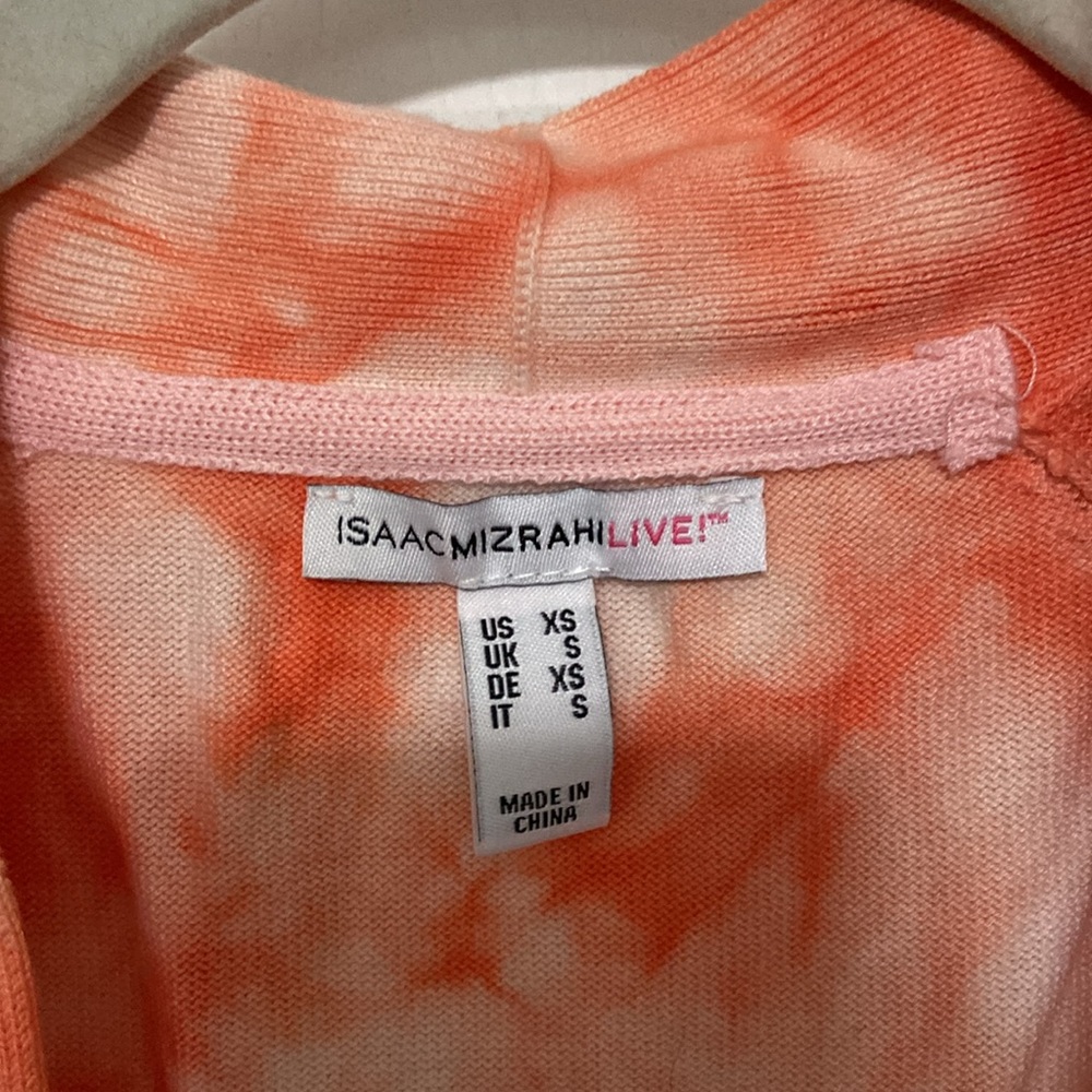2 Isaac Mizrahi Sweaters - Coral Peplum, Coral Tie Dye Shrug Cardigan - Picture 2 of 16